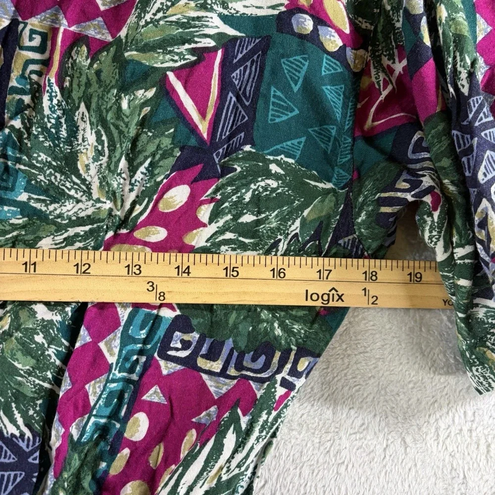 Vintage 90s CA Sport Tropical Romper Sz M Rayon Button Front Elastic Waist